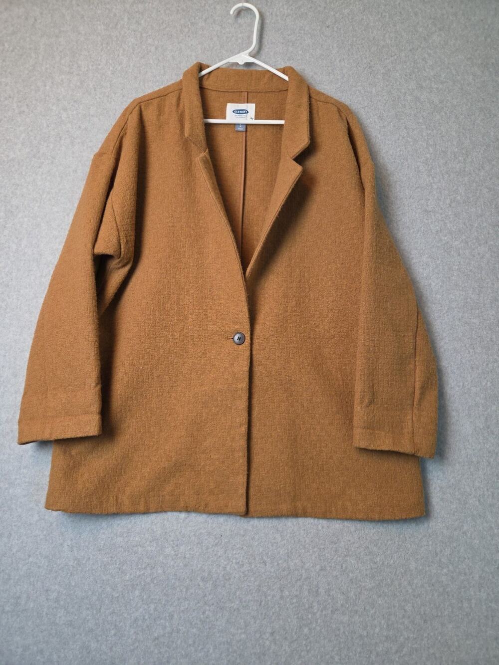 Old Navy Wool Blend Brown LS Textured Single Button Oversized Blazer Women's Lrg